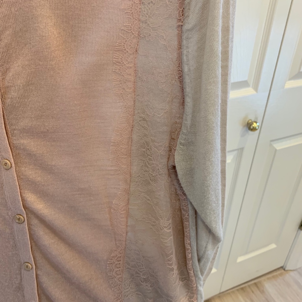 Soft Pink LOFT Cardigan with Lace Panels - Large - Picture 3 of 5